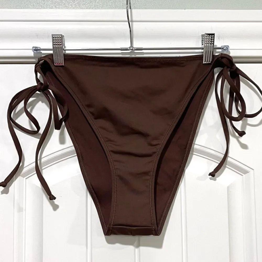 NWT SKIMS Swim Bikini Dip Tie Low Rise Bottom In Cocoa Brown High Waist Swim